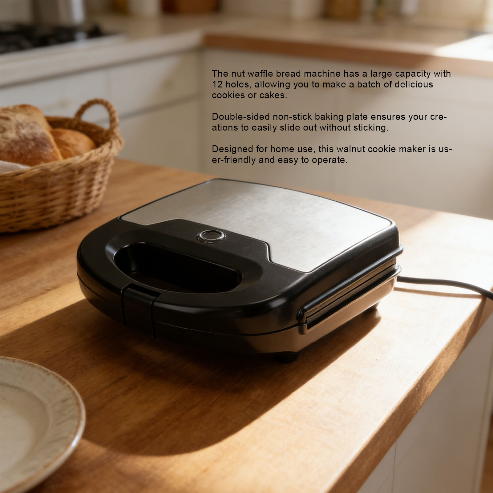 Mini Waffle Maker Machine - 12 Cetakan Kue Walnut Anti Lengket