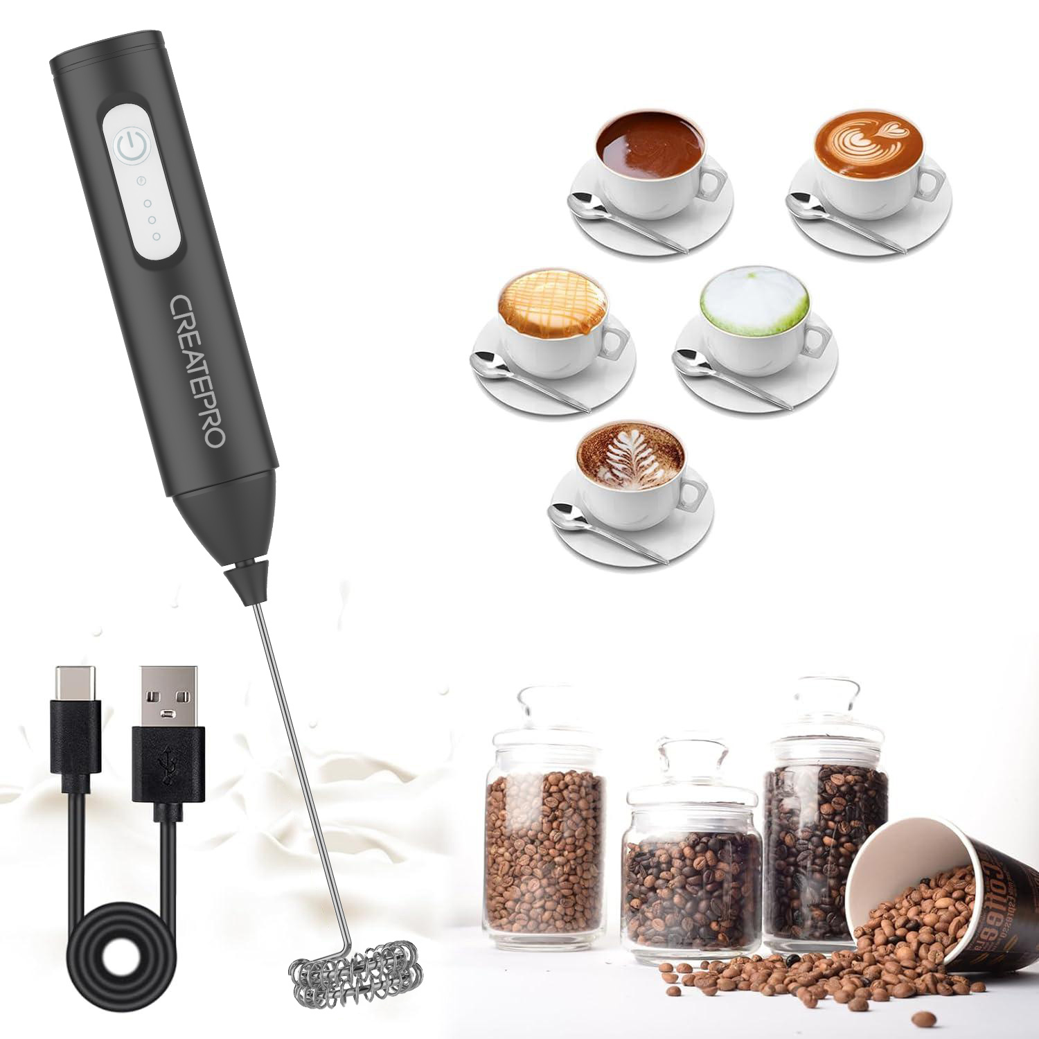 Electric Milk Frother Handheld - Pengaduk Susu Isi Ulang Otomatis Pembuat